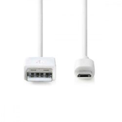 KÁBEL - USB 2.0 A-B MicroUSB kábel 1.0m, Nedis, fehér, dobozos