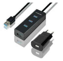 USB - HUB, 4 port, aktív, USB 3.0, gyorstöltős hosszúkábeles, Axagon HUE-S2BP