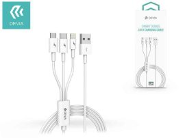 KÁBEL - USB 2.0 töltő és adatkábel, 3in1, fehér, (Lightning/Android/USB-C), 2A