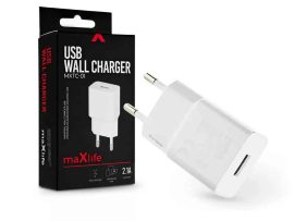 USB - USB töltő, hálózati, 1xUSB, 2.1A, Maxlife MXTC-01, fehér