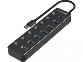 USB - HUB, 7 port, kapcsolható, passzív, USB 3.0, Sandberg