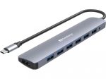   USB - HUB, 7 port, passzív, USB-C ( 5Gbps) -> 7 x USB-A, Sandberg