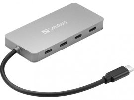 USB - HUB, 4 port, passzív, USB-C (10 Gbps) -> 4 x USB-C, Sandberg