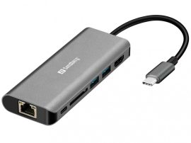 KELLÉK - Dokkoló, USB-C (5 Gbps) apa -> HDMI/2xUSB3.0/1xUSB-C/LAN/SD, Sandberg