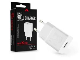 USB - USB töltő, hálózati, 1xUSB, 1A, Maxlife MXTC-01, fehér