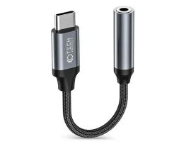 KÁBEL - USB-C dugó -> 3,5mm jack aljzat adapter, Tech-Protect UltraBoost, szürke