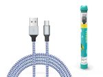   KÁBEL - USB 2.0 A-C kábel, 1.0m, Devia Tube, szövet, ezüst/kék
