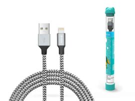 KÁBEL - USB 2.0 A-Lightning kábel, 1.0m, Devia Tube, szövet, ezüst/fekete