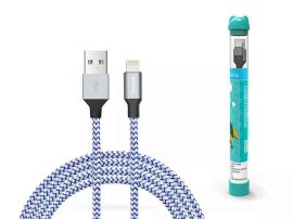 KÁBEL - USB 2.0 A-Lightning kábel, 1.0m, Devia Tube, szövet, ezüst/kék