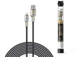KÁBEL - USB 2.0 A-Lightning kábel, 1.0m, Devia Tube Mars, szövet, fekete