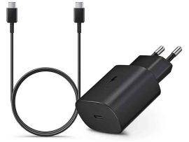USB - USB töltő, hálózati, 1xUSB-C,  25W, +1m USB-C kábel, Samsung, fekete, ECO