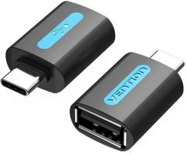 KÁBEL - USB 2.0 USB-C dugó - USB-A aljzat, OTG adapter, fekete, Vention CDTB0