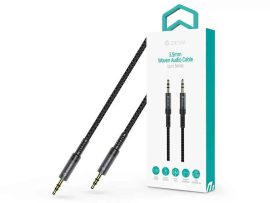 KÁBEL - Audio kábel 3.5" jack-jack  1.0m, Devia Woven, alu+szövet, fekete