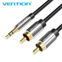 KÁBEL - Audio kábel 3.5" jack-2RCA,  1.0m, Vention (aranyozott, fém ház)