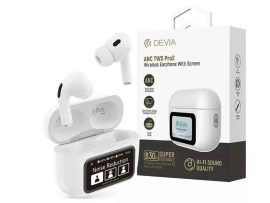 HKM - Bluetooth-os mikrofonos fülhallgató, Devia TWS-PRO2 with screen, fehér