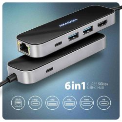 KELLÉK - Dokkoló, USB-C (5 Gbps) apa -> HDMI/2xUSB3.0/1xUSB-C/LAN, Axagon