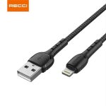   KÁBEL - USB 2.0 A-Lightning kábel, 1.0m, Recci, szövet, fekete