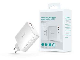 USB - USB töltő, hálózati, 2xUSB-C+1xUSB-A, 150W, Devia GaN, fehér