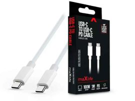 KÁBEL - USB 2.0 C-C kábel, 1.0m, Maxlife, fehér, 100W