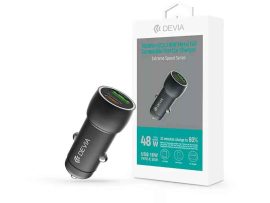 USB - USB töltő, autós, 1xUSB-A (QC)+1xUSB-C (PD), 48W, Devia, fekete