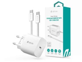 USB - USB töltő, hálózati, 1xUSB-C,  30W, Devia GaN, fehér + USB-C kábel