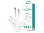   USB - USB töltő, hálózati, 1xUSB-C,  30W, Devia GaN, fehér + USB-C/Lightning káb