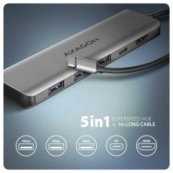 KELLÉK - Dokkoló, USB-C (5 Gbps) apa -> HDMI/3xUSB3.0/1xUSB-C, Axagon